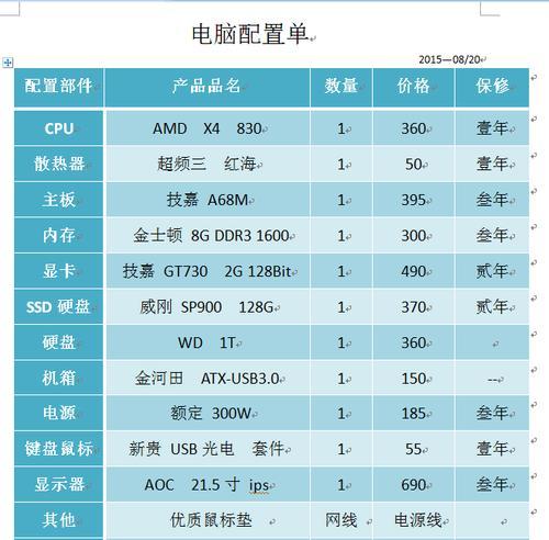 最新电脑配置清单（打造顶级电脑配置）