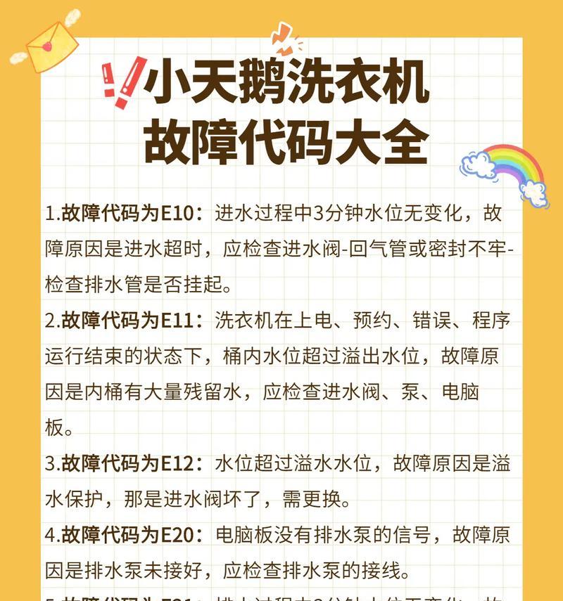 小天鹅洗衣机屏幕显示E21故障解决方法（小天鹅洗衣机E21故障的原因及维修技巧）